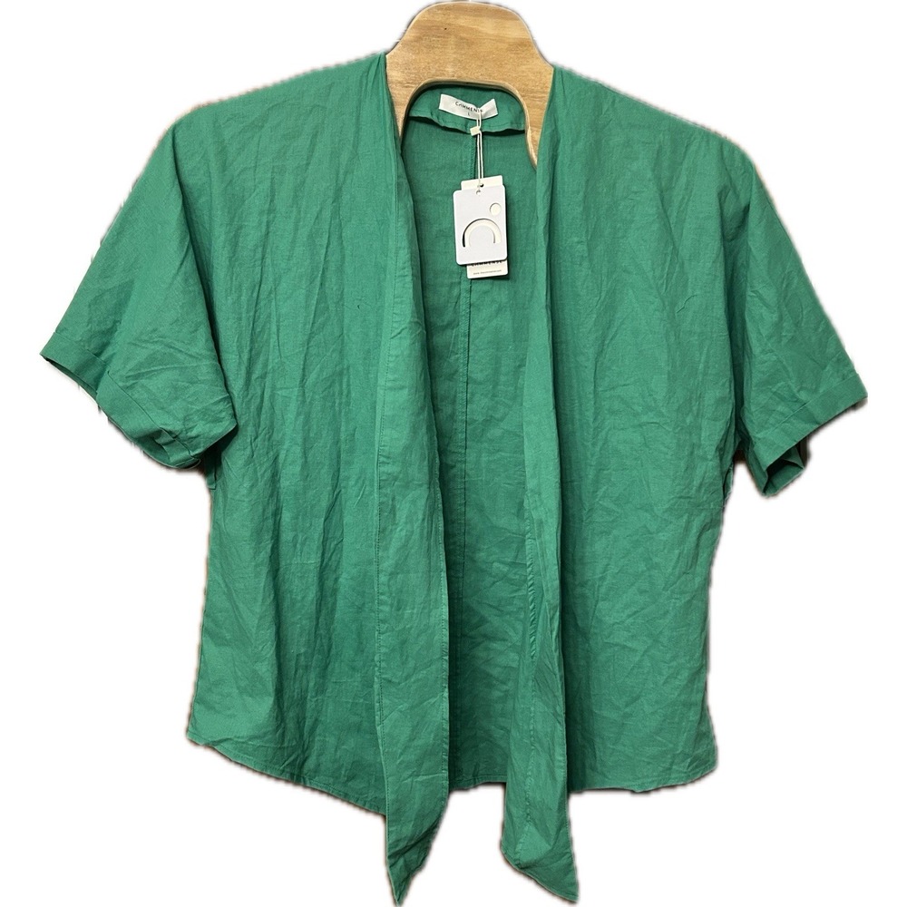 Commense Kelly Green Large‎ Linen Blend Open Front Top NO BELT